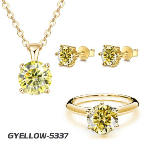 American Diamond Round Single Stone Combo Golden Yellow Locket, Ring, Earpin (Exclusive)