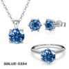 American Diamond Round Single Stone Combo Silver Blue Locket, Ring, Earpin (Exclusive)