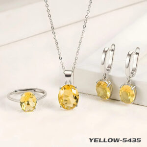 American Diamond Oval Single Stone Combo Silver Yellow Locket, Ring, Earpin (Exclusive)