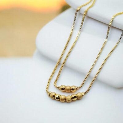 Gold Polished Double Layer Ball Necklace